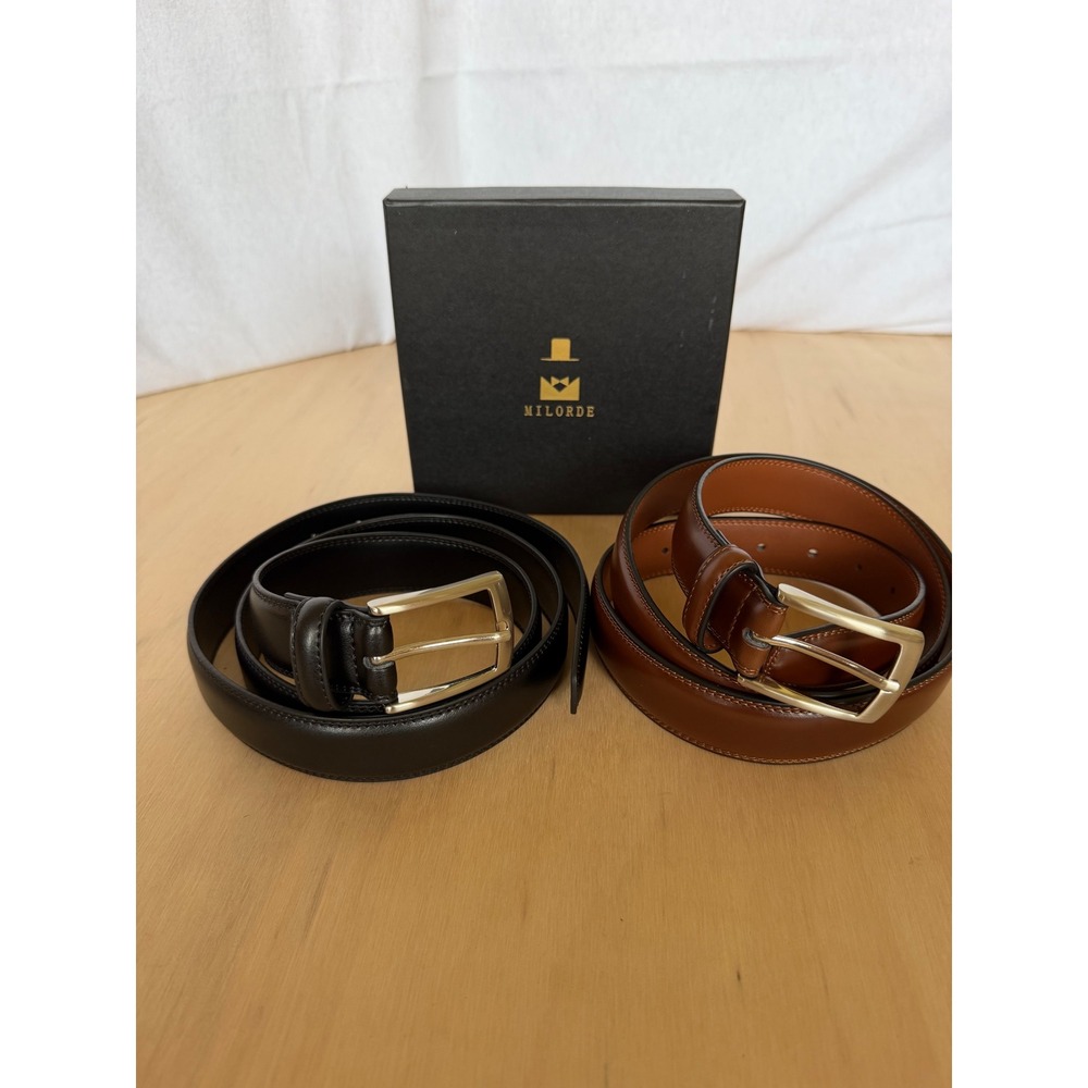Milorde Mens Genuine Leather Belt Set Black Brown 42 M-101 M-103 2 Pack